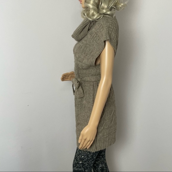 Berretti Sweater Tunic Cowl Neck Sleeveless Tie Waist Tan M - Picture 7 of 12